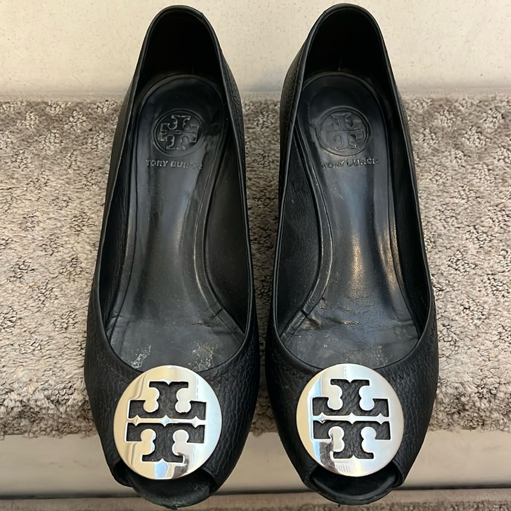 Tory Burch black wedges - Size 7.5. Genuine leather.
